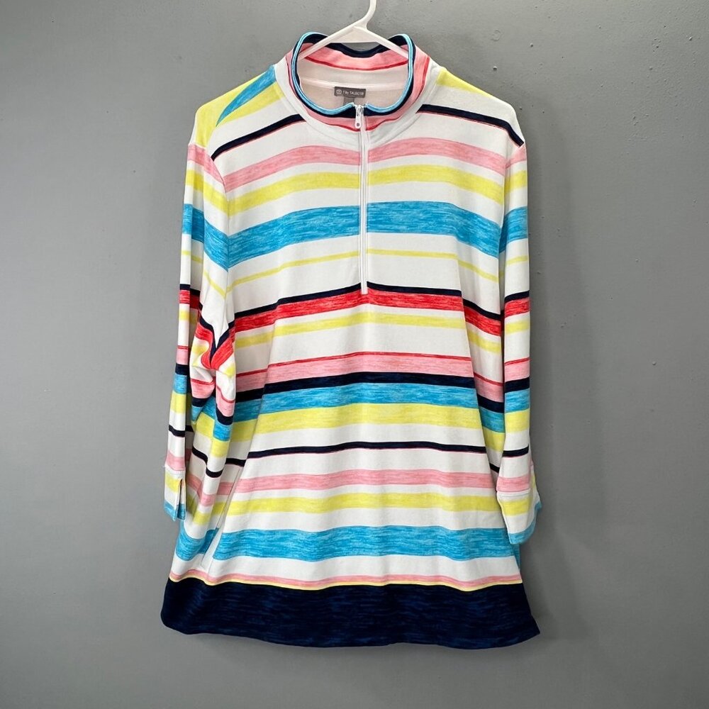 T by Talbots Half Zip Pullover Plus Size 3X Striped Multicolor Pockets Mock Neck - Picture 2 of 8